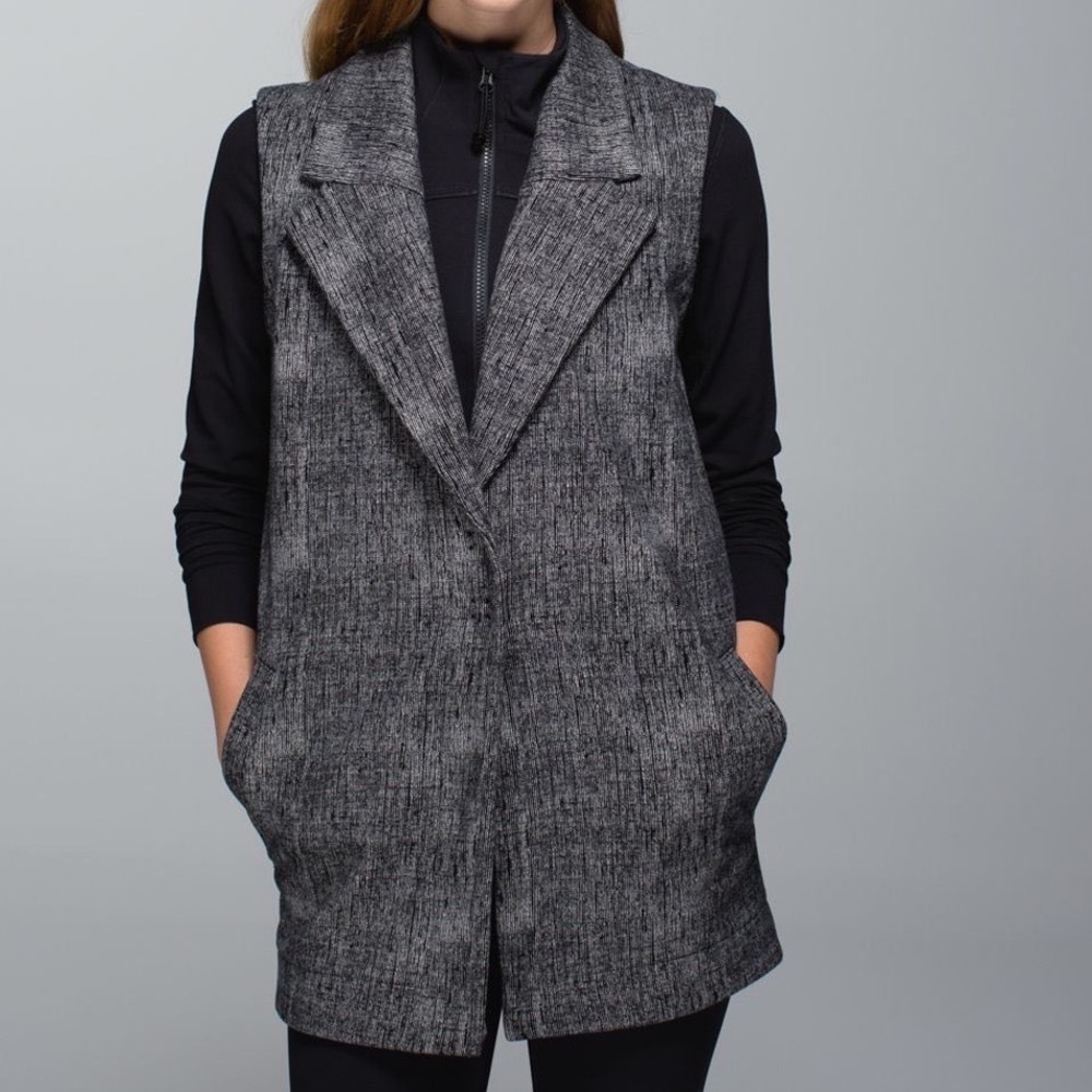 Lululemon Blazer Vest Burlap Texture Black Dune W4F6S5 Stretch French Terry Sz 4
